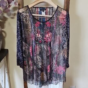 John Mark Multicolor Floral Embroidery Tunic